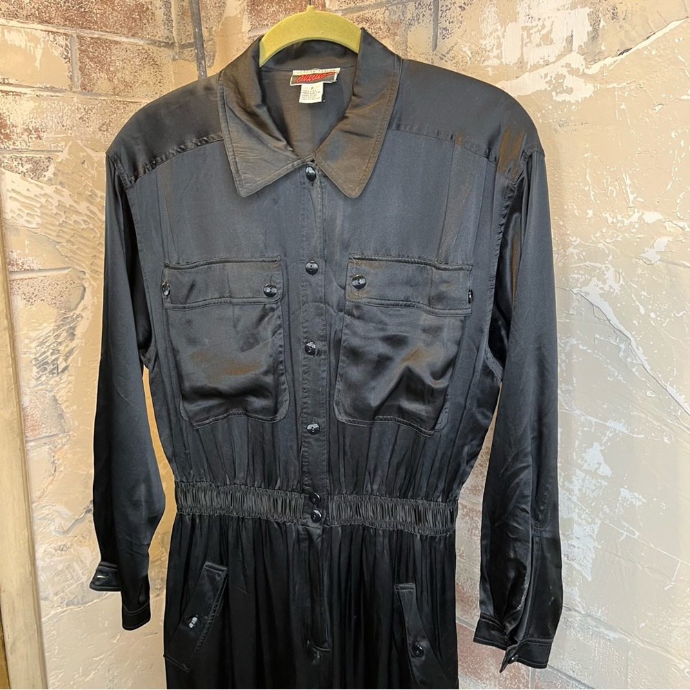 Morgan Taylor Studio 80’s M black jumpsuit silk long sleeve relaxed fit vintage